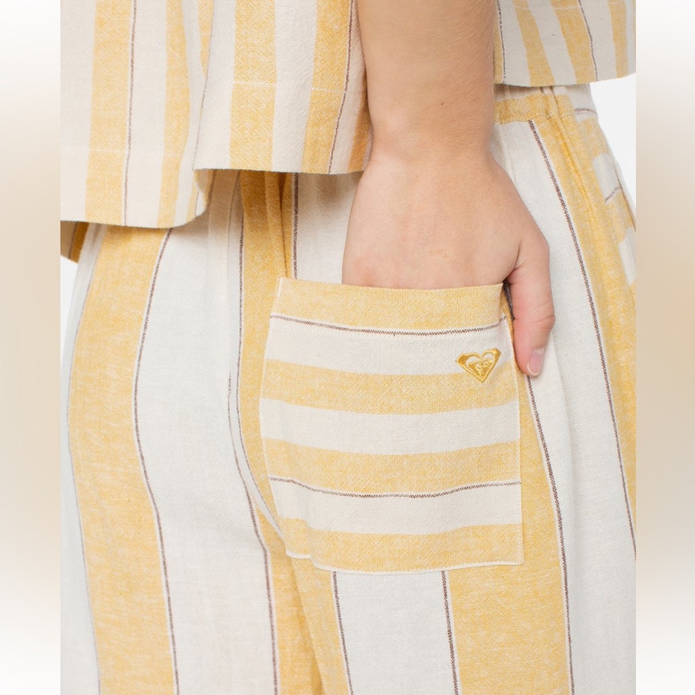 ROXY ADRIAN WIDE LEG LINEN BLEND PANTS AMBER GOLD STRIPE SIZE 31 NWT - Picture 12 of 12